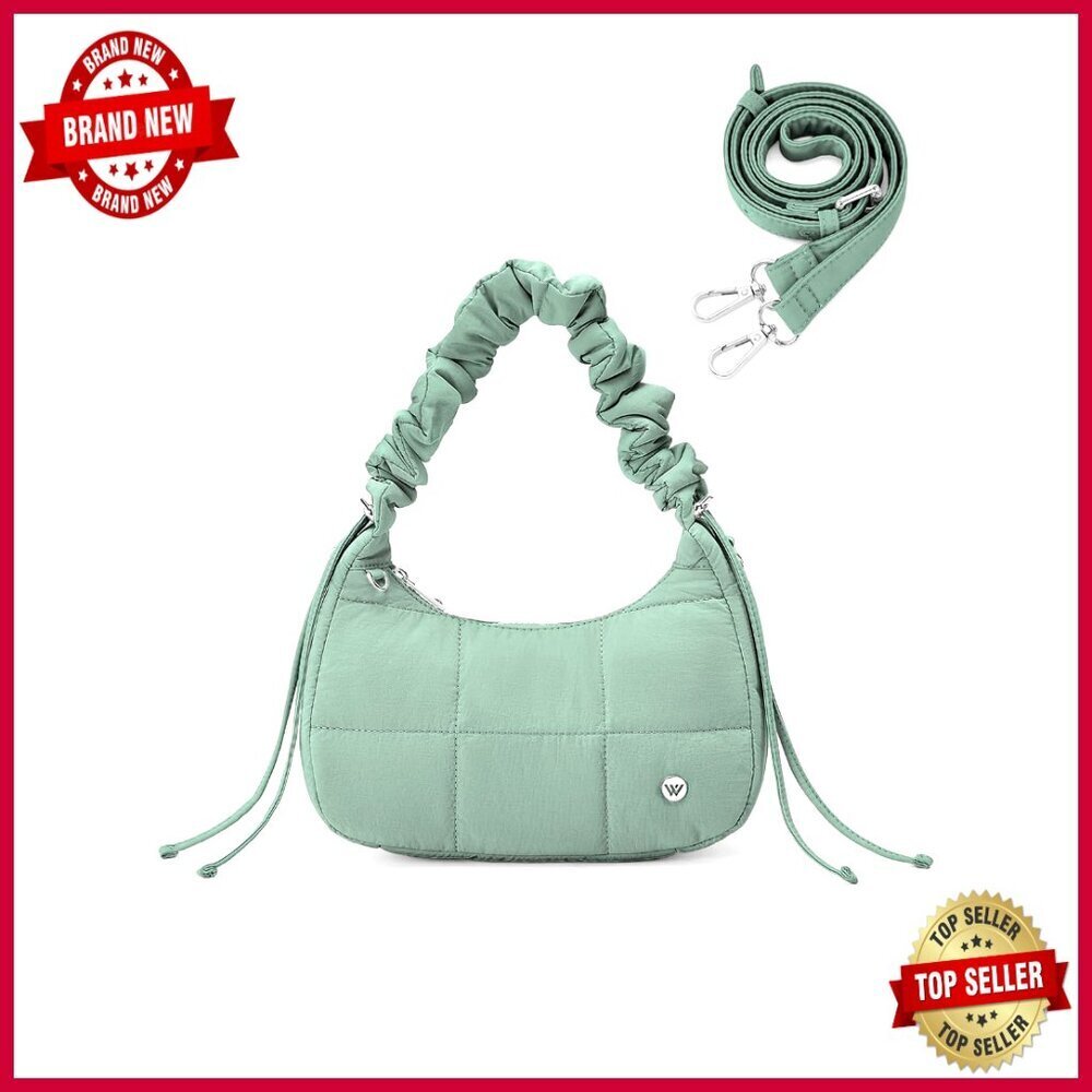 Small Puffer Shoulder Bag, Quilted Crescent Crossbody Purse, Waterproof Nylon